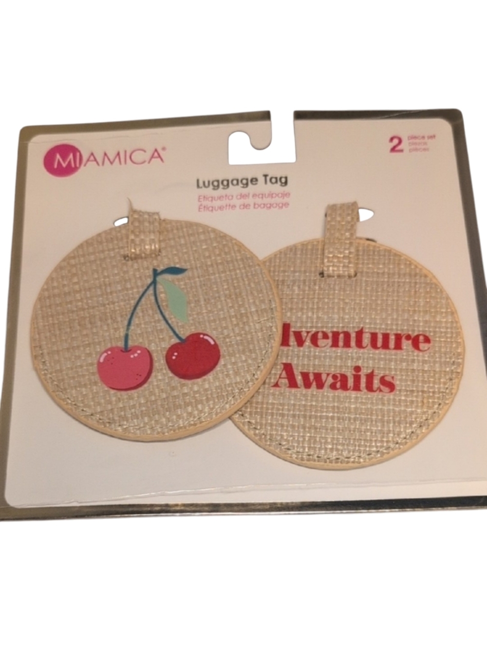 Miamica Straw Luggage Tag Set with Cherry Design